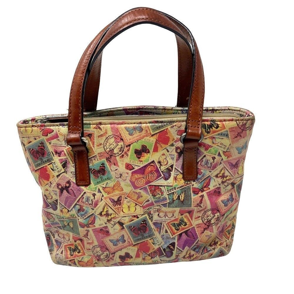 Fossil butterfly mail stamps medium Leather multi color Cross body hooks BoxU
